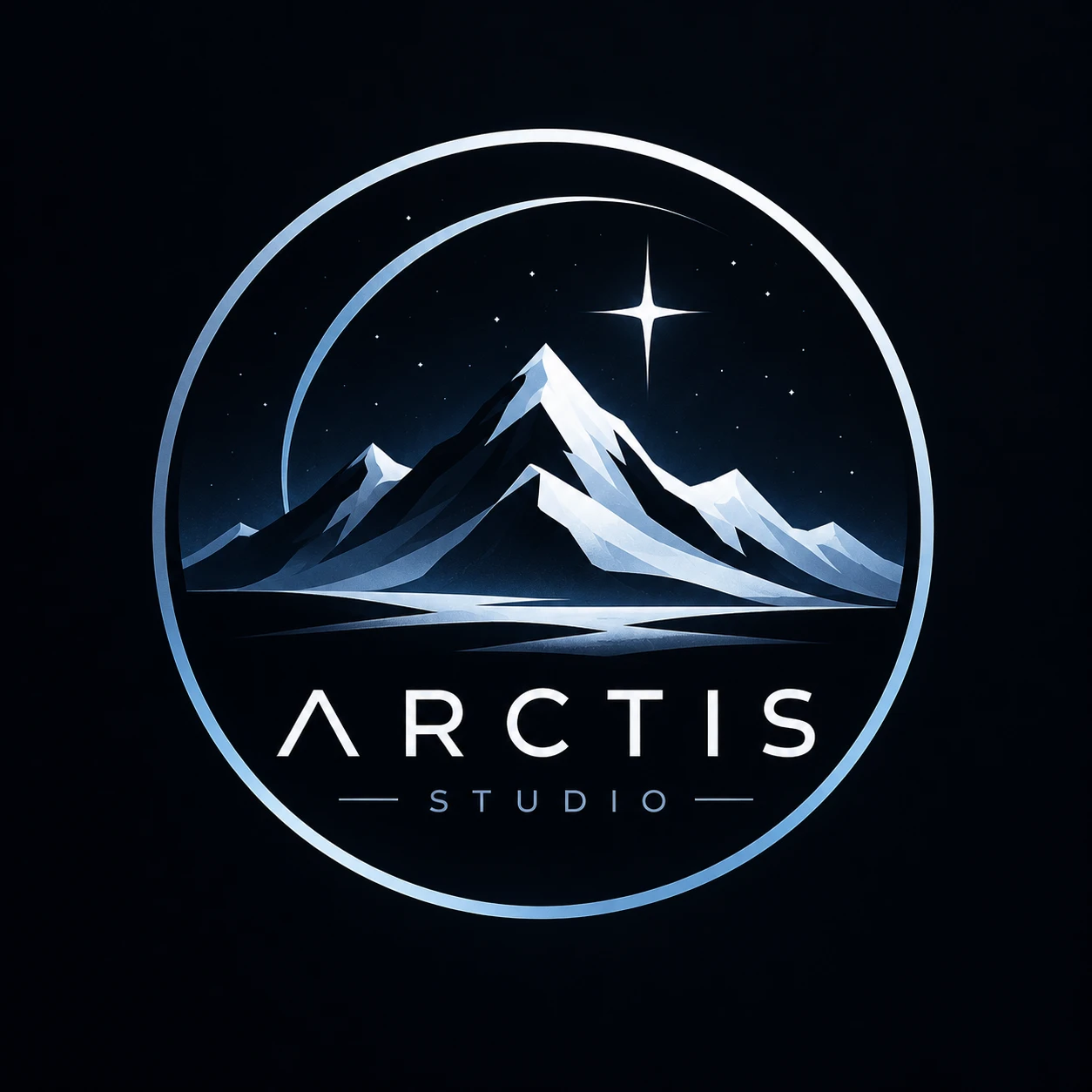 Logo Arctis Studio — ośnieżone szczyty pod gwiazdą północy